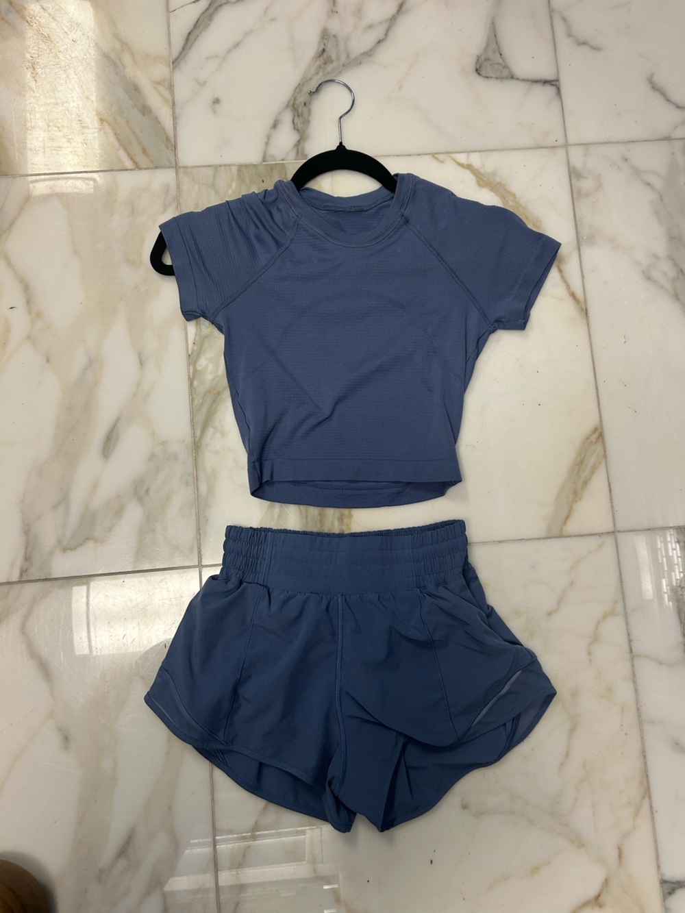 lululemon athletica Blue Two-Piece Athletic Crop Top & Shorts